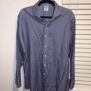 Brooks Brothers Navy Gingham Button Down Shirt 16 1/2-34